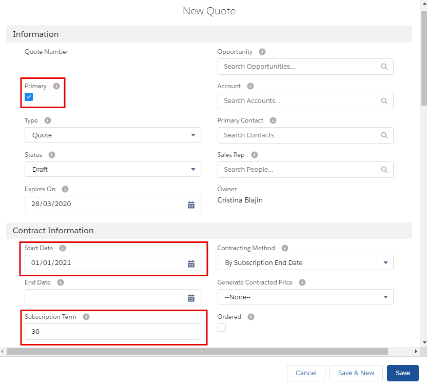 Salesforce CPQ New Quote Fileds,Picklists and Checkboxes